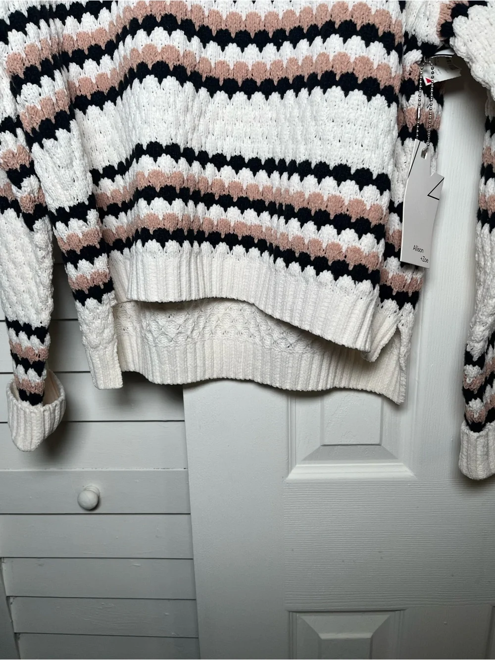NWT Allison + Zoe Mock Neck Striped Textured Knit Sweater - Size L